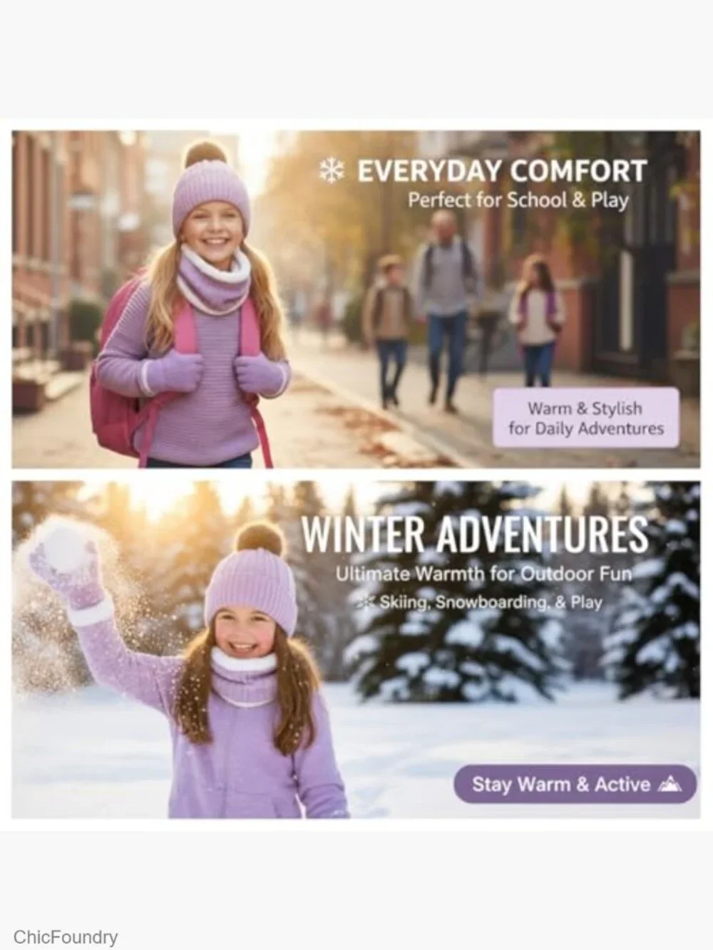 Kids Winter Beanie Hat Gloves Scarf Set 1-10 Years Warm Fleece Lined Mittens
